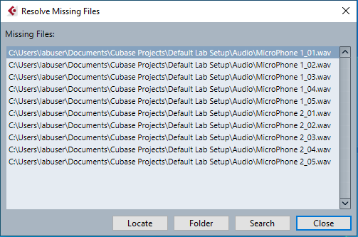 Cubase missing files error