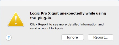 Logic Pro X quit unexpectedly while using the plug-in