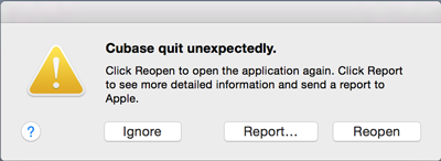 Cubase has quit unexpectedly -error message on Mac OSX